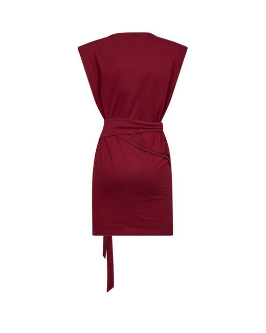 Isabel Marant Red Dark Burgundy Jersey Marielle Draped Mini Dress