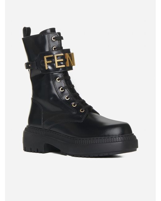 Fendi Black Graphy Leather Ankle Boots