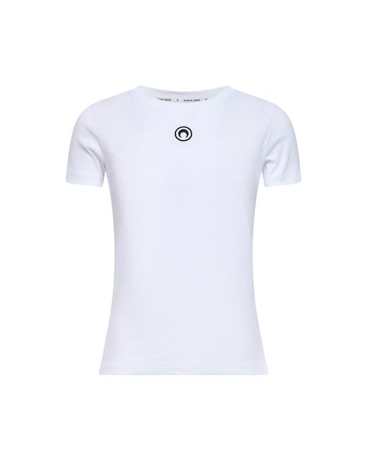 MARINE SERRE White Ribbed Jersey Moon Logo T-Shirt<Br