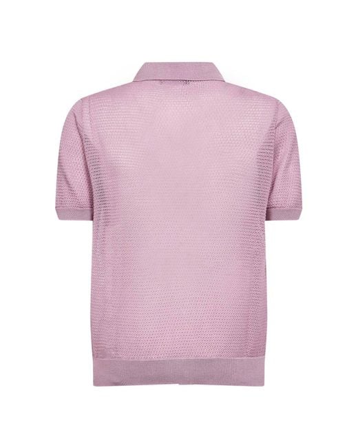 Tagliatore Pink Wisteria Pointelle Knit Short-Sleeved Shirt for men