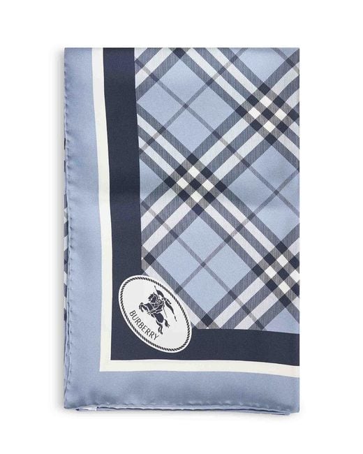 Burberry Blue Bank Check Silk Twill Scarf