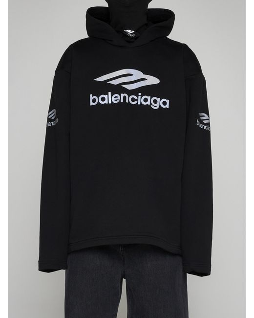 Balenciaga Black Logo Cotton Hoodie for men