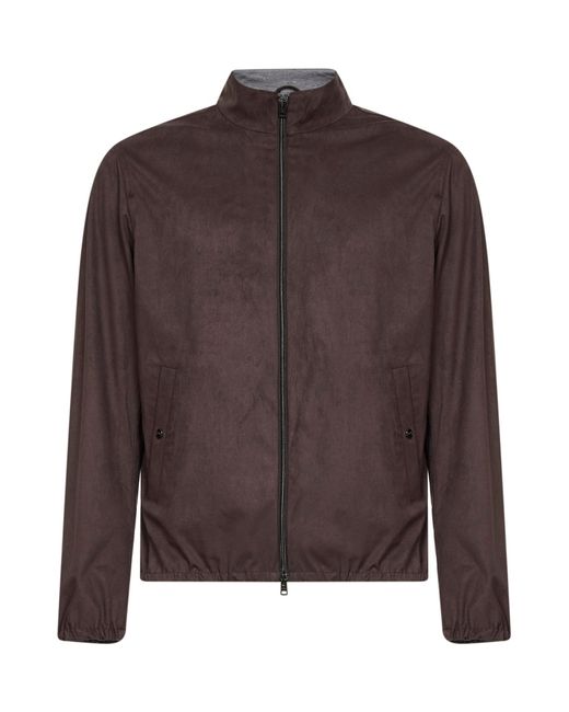 Herno Brown Dark 50 Denier Suede Microfiber Jacket for men