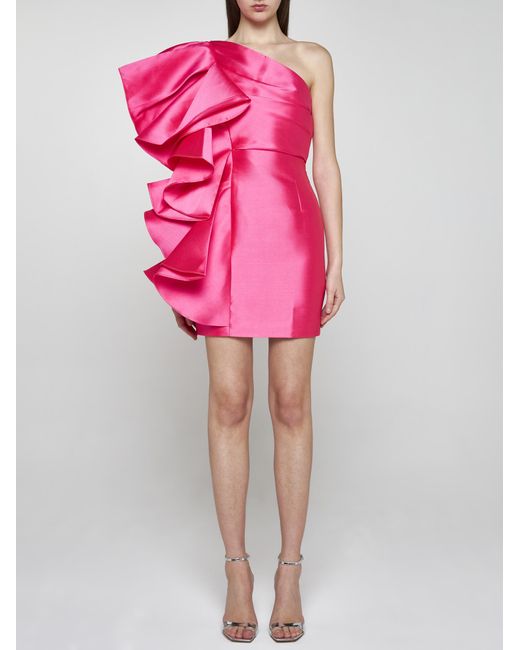 Solace London Pink Rio One-shoulder Mini Dress