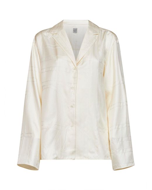 Totême White Cream Monogram Silk Pj Shirt