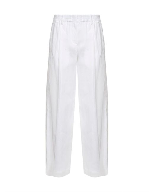 Brunello Cucinelli White Organza Sartorial Track Trousers With Monili
