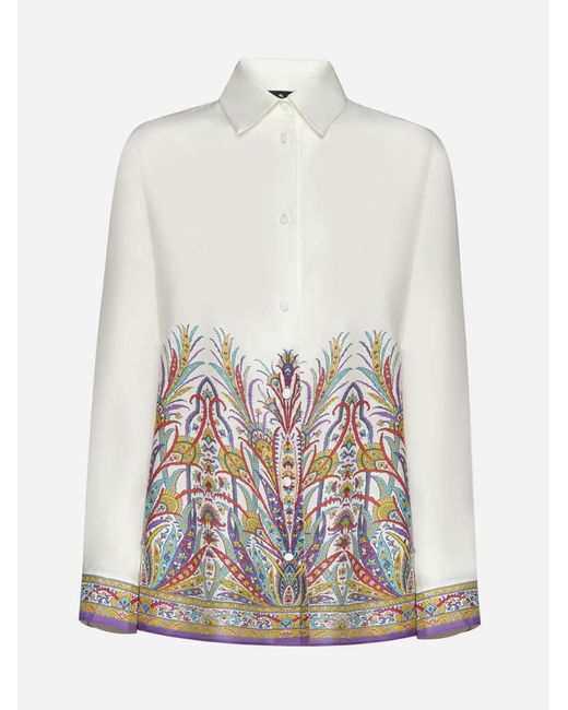 Etro White Paisley Print Cotton-blend Shirt