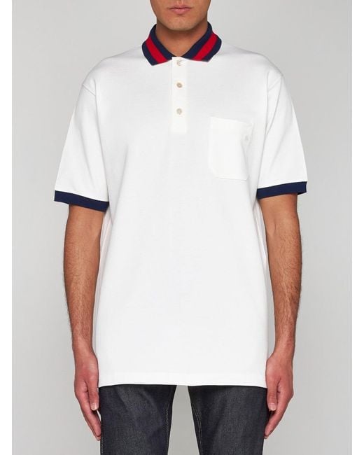 Gucci White Web Cotton Polo Shirt for men