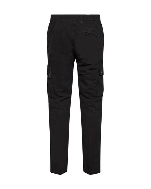 Stone Island Black Brushed Organic Cotton Canvas Cargo Trousers for men