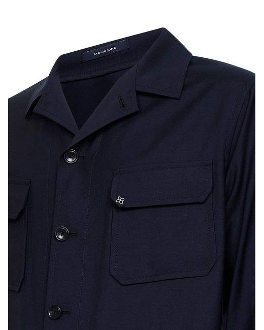 Tagliatore Blue Virgin Wool Shirt Jacket for men
