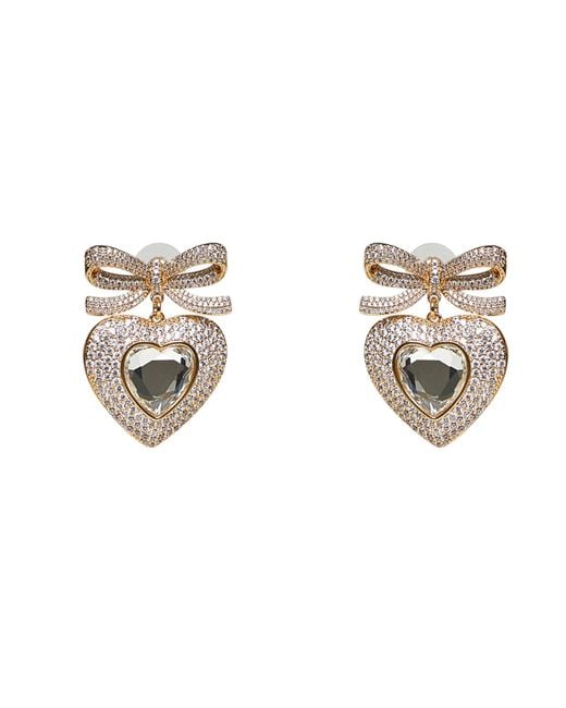 Self-Portrait Metallic Bow Crystal Heart Earrings