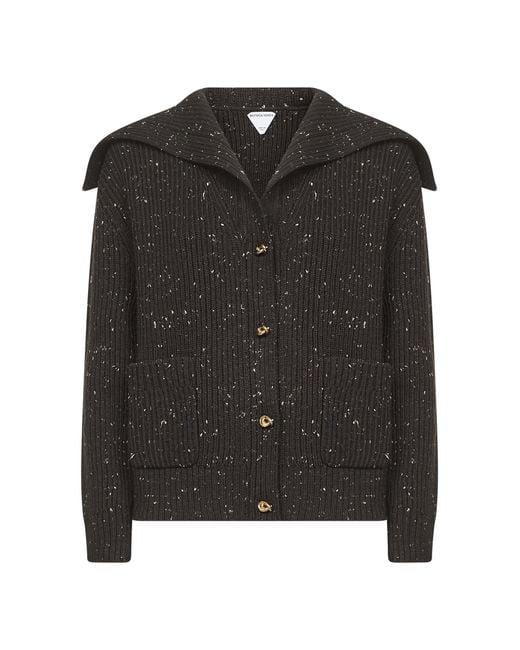 Bottega Veneta Black Fondant English Rib Knit Wool Cardigan