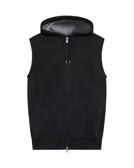 Brunello Cucinelli Black Double Fleece Hooded Vest for men