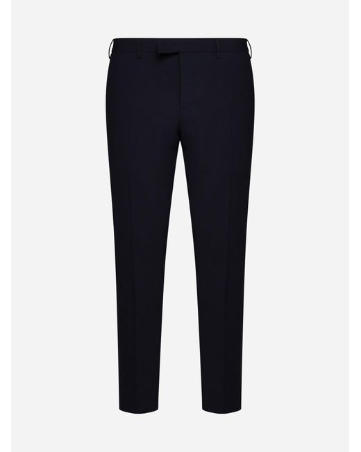 PT Torino Blue Dieci Stretch Wool Trousers for men