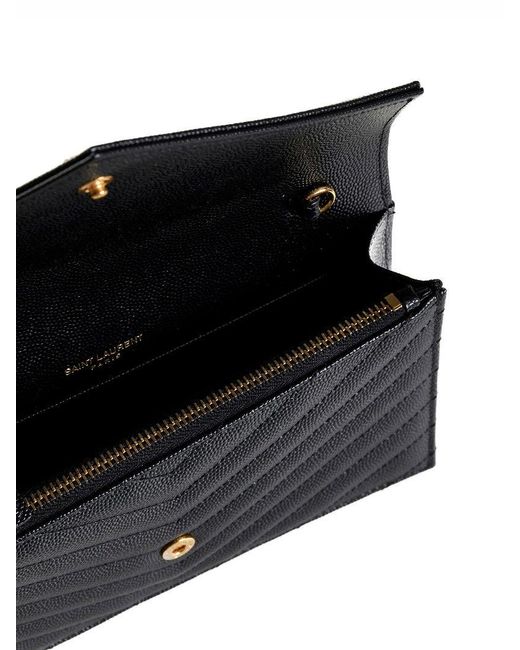 Saint Laurent White Cassandre Classic Envelope Clutch With Chain Shoulde Strap