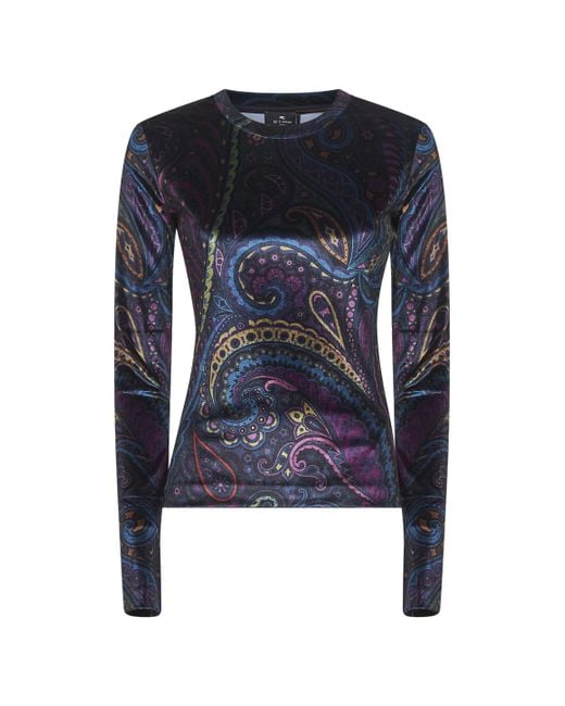 Etro Blue Paisley Print Stretch Chenille Top