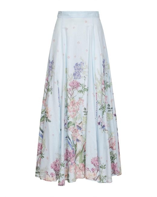 Charo Ruiz Blue Light Printed Cotton Blend Ventine Long Skirt