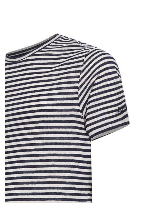 Mc2 Saint Barth Multicolor And Cream Striped Linen Blend Logo Embroidered Dover T-Shirt for men