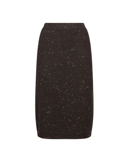 Bottega Veneta Black Fondant English Rib Knit Wool Midi Skirt
