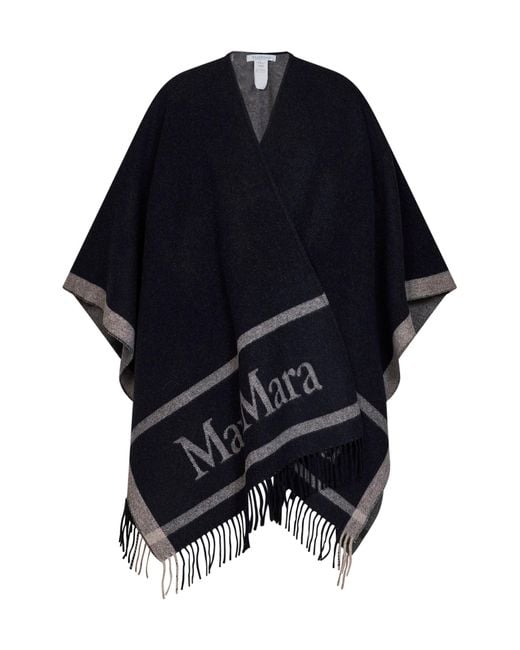 Max Mara Blue Jacquard Wool Hilde Poncho