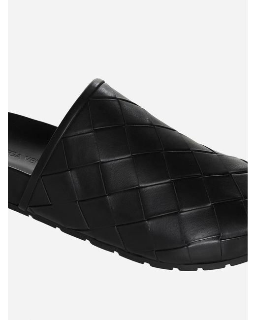 Bottega Veneta Black Reggie Intrecciato Leather Slippers for men