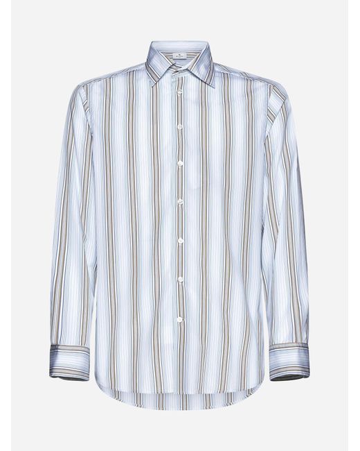 Etro Blue Striped Print Cotton Shirt for men