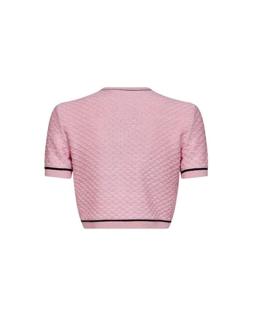 Self-Portrait Pink Cardigan Cropped Sequin Knit