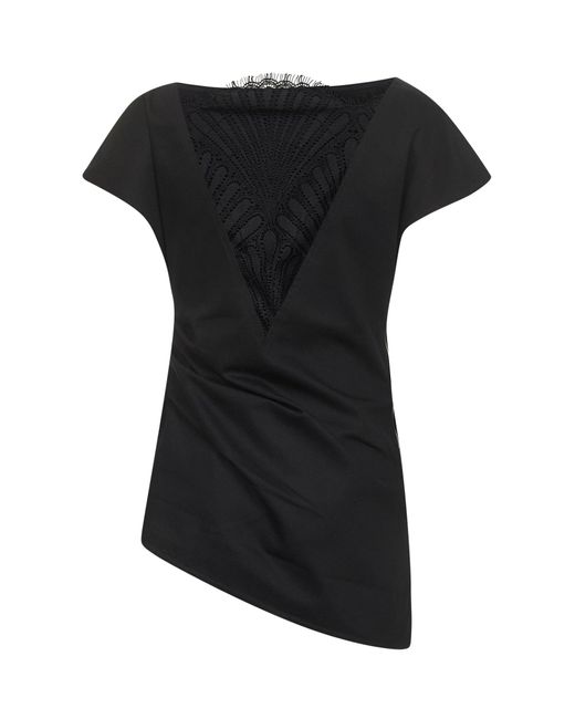 J.W. Anderson Black Cotton Twill Asymmetric Top With Lace Insert