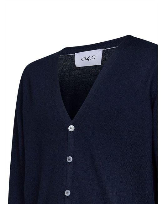 D 40 Blue Virgin Wool Knit V-Neck Cardigan<Br for men