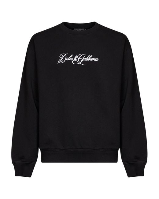 Dolce & Gabbana Black Cotton Embroidered Crewneck Sweatshirt for men
