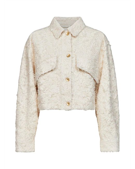 Brunello Cucinelli White Ivory Dyed Fuzzy Denim Jacket With Monili