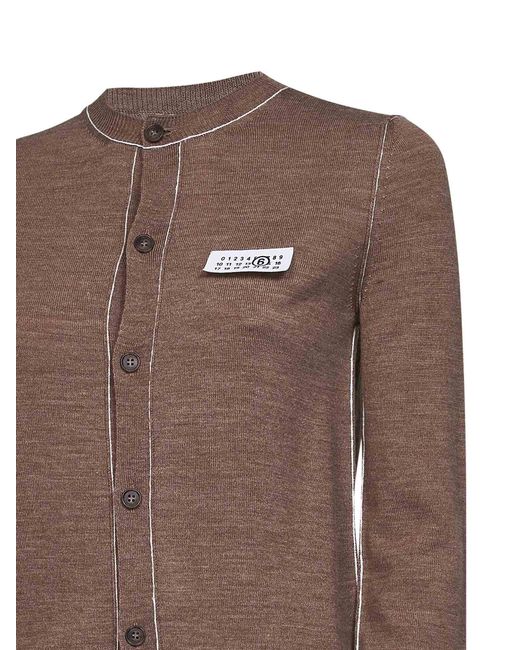 MM6 by Maison Margiela Brown Light Wool Blend Cardigan With Contrasting Trims