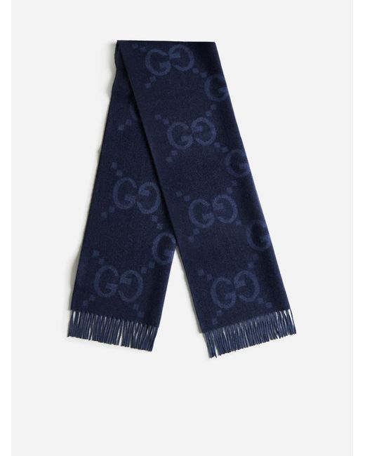 Gucci Blue GG Cashmere Scarf for men