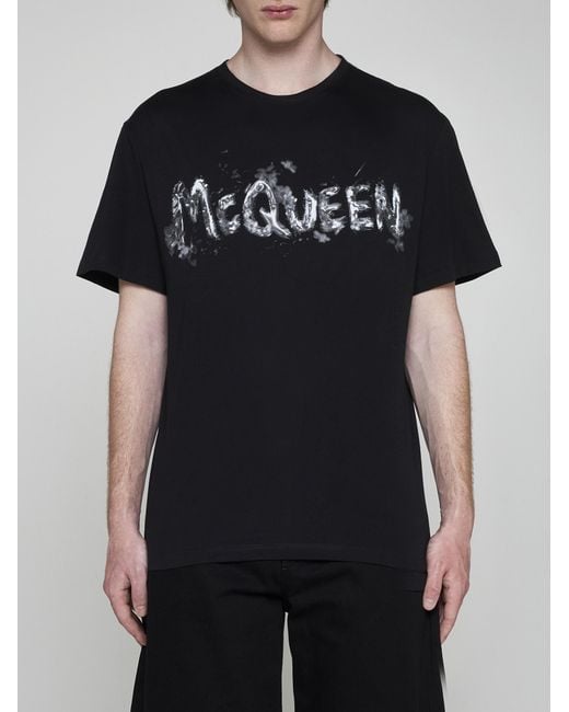 Alexander McQueen Black Logo Cotton T-Shirt for men