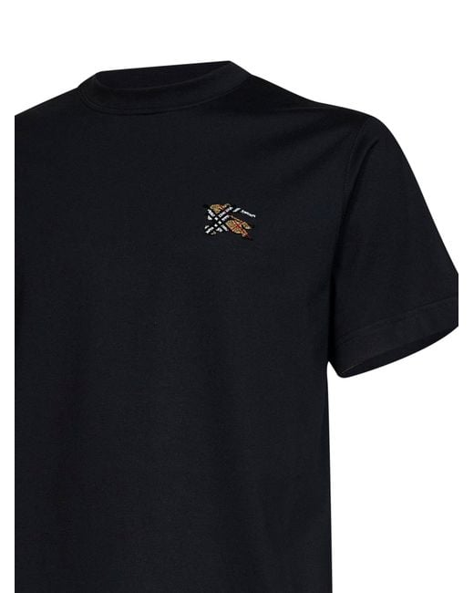 Burberry Black Cotton T-Shirt With Knight Patch for men