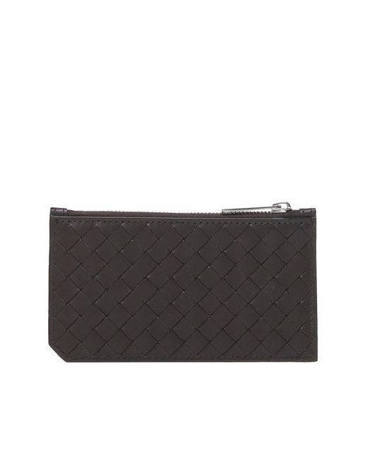 Bottega Veneta Black Intrecciato Piccolo Leather Zip Card Case for men