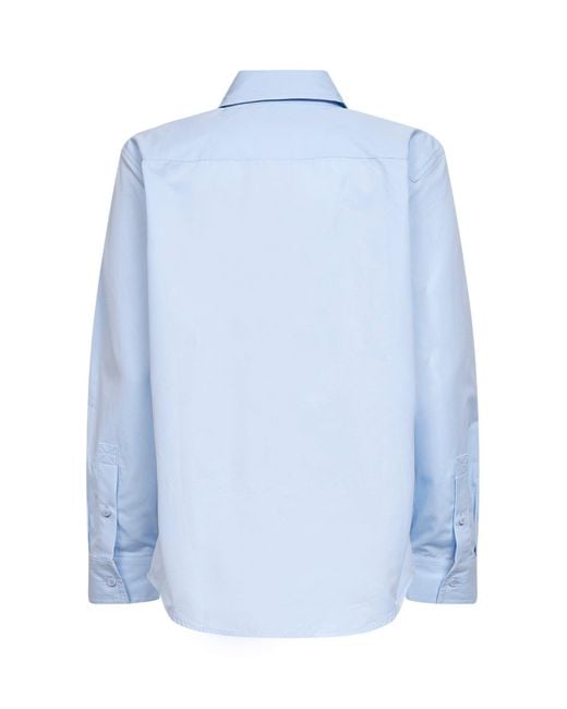 Burberry Blue Light Cotton Poplin Formal Shirt With Check Trims