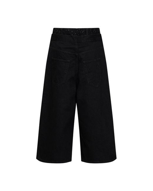 The Attico White Cotton Denim Double Waistband Cropped Jeans