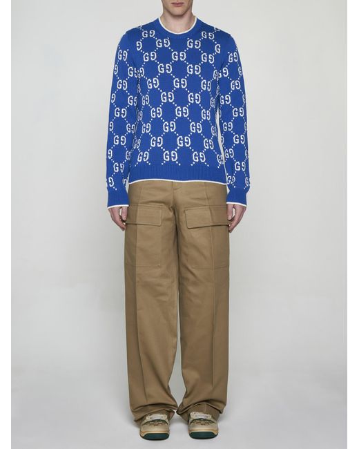 Gucci Blue GG Cotton Sweater for men