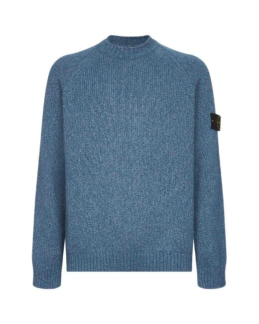 Stone Island Blue Crewneck Sweater With Raglan Sleeves for men