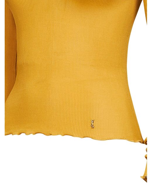 Saint Laurent Yellow Ribbed Silk Knit Cassandre Top<Br