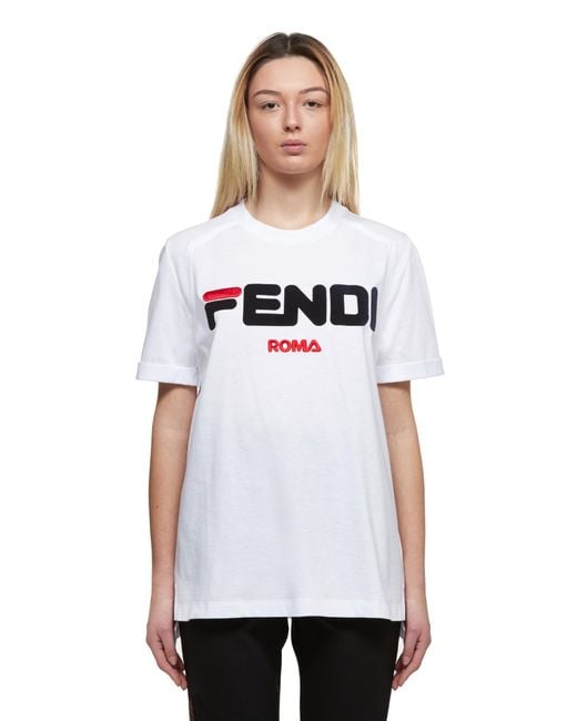 Fendi Cotton Fila T-shirt in White | Lyst