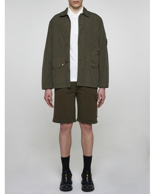 C P Company Green Cotton Cargo Shorts for men