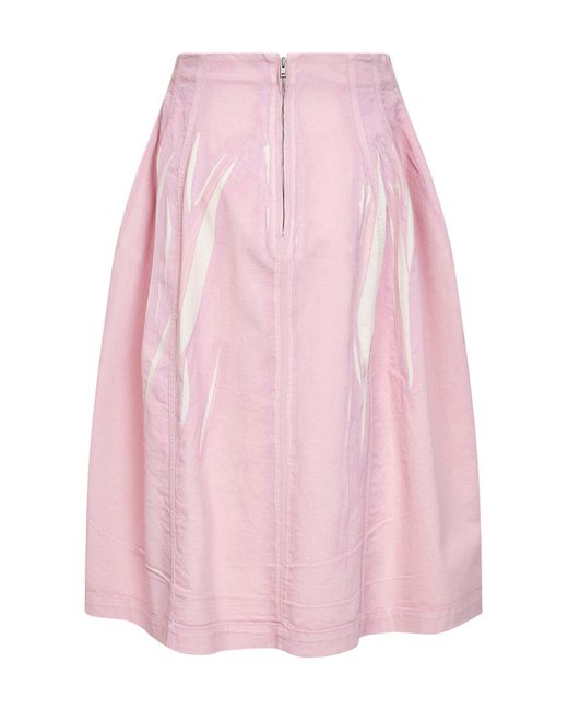 Marni Pink Screen-Printed Denim Flared Midi Skirt