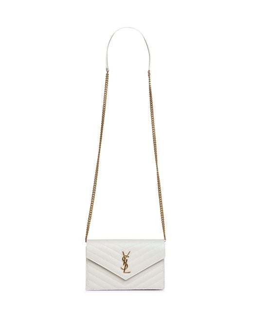 Saint Laurent White Soft Cream Cassandre Classic Envelope Clutch With Chain Shoulde Strap