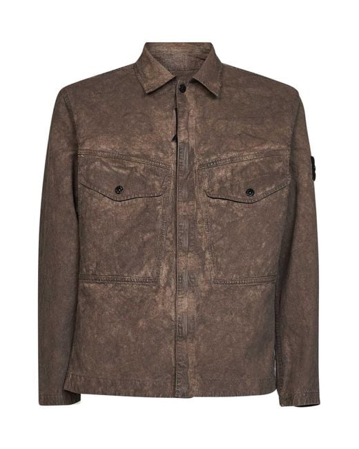 Stone Island Brown Lead Corduroy Overshirt for men