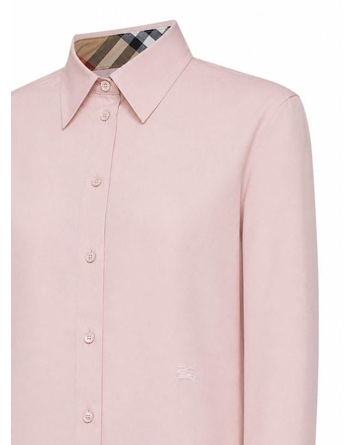 Burberry Pink Cotton Poplin Shirt With Ekd Embroidery