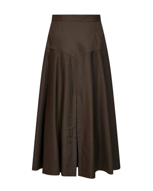 Burberry Brown Wool Twill Belted Midi Skirt