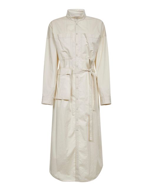Lemaire White Ivory Cotton Satin Long Shirt Dress