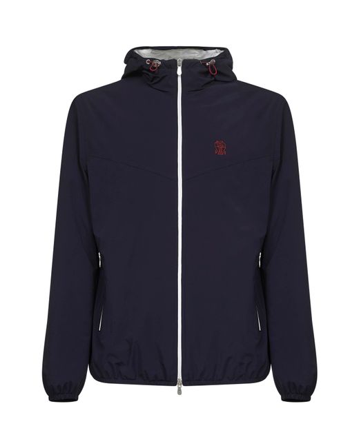 Brunello Cucinelli Blue Nylon Hooded Jacket for men